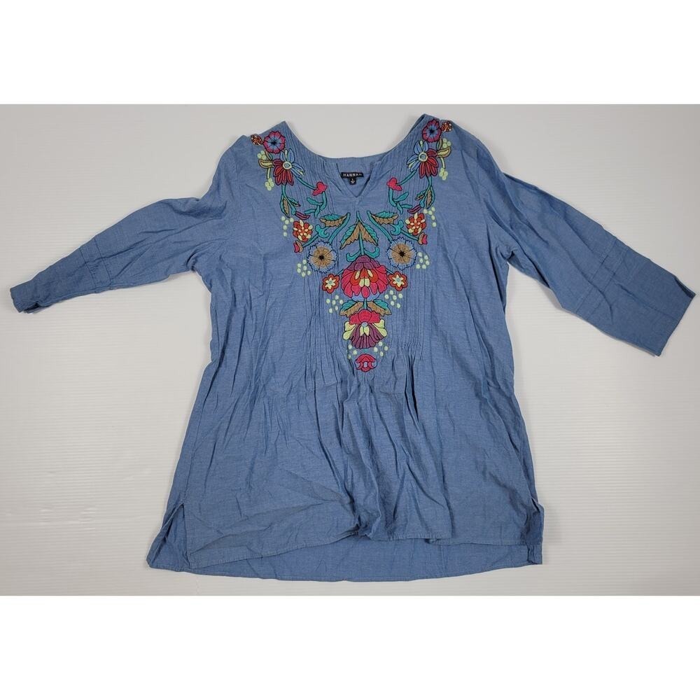 Hannah Blue‎ Womens Large Floral Blouse Top